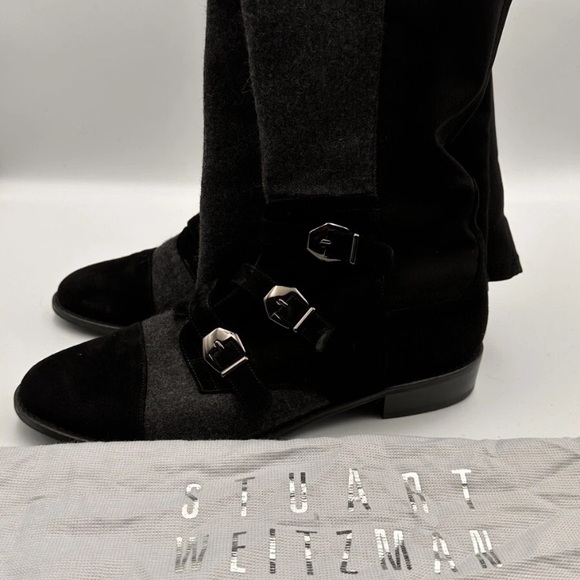 Stuart Weitzman Black & Gray 50/50 Textured Boots•Dark Academia•Steam Punk•Edgy - Picture 13 of 16